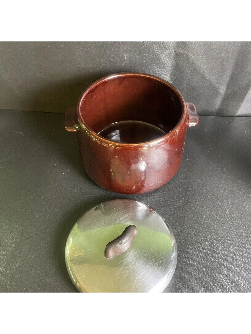 VTG 1970s Bean Pot Crock Brown Glazed Stoneware WESTBEND USA Pottery